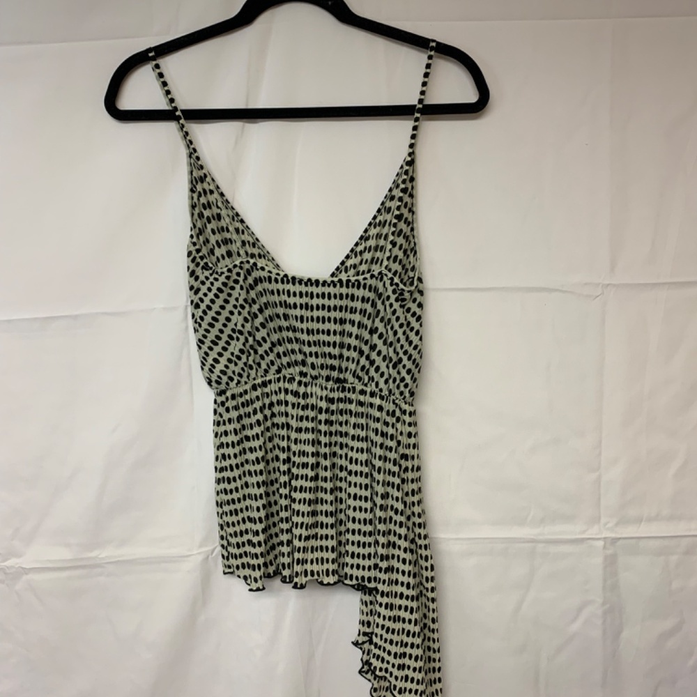 ZARA blouse SZ S beige & black dots asymmetrical hem unique bohemian polka dot - Picture 4 of 11